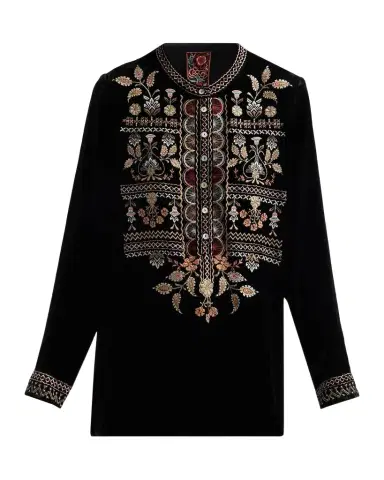 Johnny Was Floral-Embroidered Velvet Henley Tunic | Thumbnail 1
