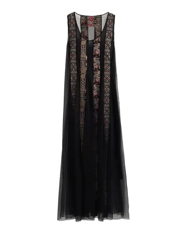 Johnny Was Ilenia Geometric Embroidered Mesh Maxi Dress