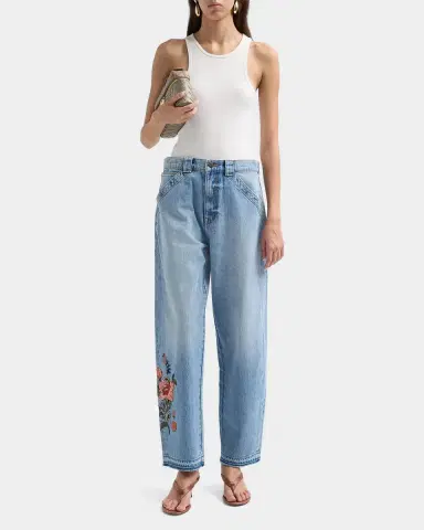 Johnny Was The Barrel Floral-Embroidered Denim Jeans | Thumbnail 2