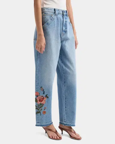 Johnny Was The Barrel Floral-Embroidered Denim Jeans | Thumbnail 4