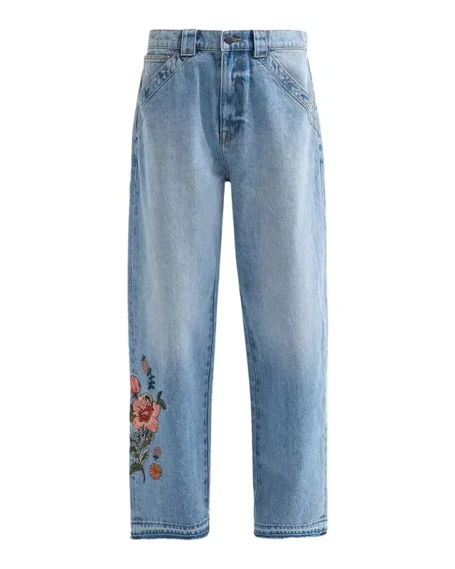 Johnny Was The Barrel Floral-Embroidered Denim Jeans