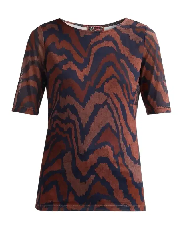 Johnny Was Abstract-Print Mesh Top