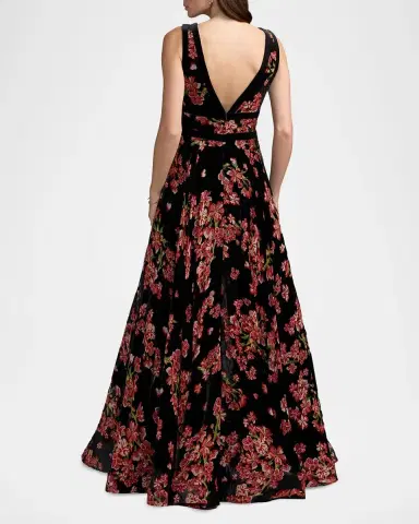 Mac Duggal Floral Velvet Plunging V-Neck Ball Gown | Thumbnail 3