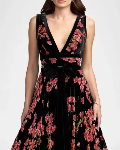 Mac Duggal Floral Velvet Plunging V-Neck Ball Gown | Thumbnail 4
