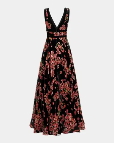 Mac Duggal Floral Velvet Plunging V-Neck Ball Gown | Thumbnail 5