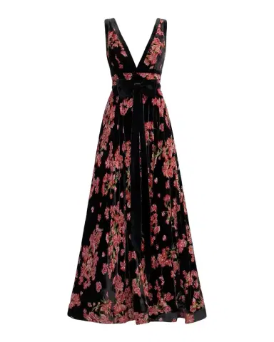Mac Duggal Floral Velvet Plunging V-Neck Ball Gown | Thumbnail 1