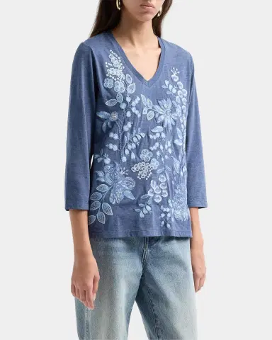 Johnny Was Sarai Floral-Embroidered Cotton T-Shirt | Thumbnail 4 Johnny Was Sarai Floral-Embroidered Cotton T-Shirt | Thumbnail 4