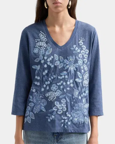 Johnny Was Sarai Floral-Embroidered Cotton T-Shirt | Thumbnail 5 Johnny Was Sarai Floral-Embroidered Cotton T-Shirt | Thumbnail 5
