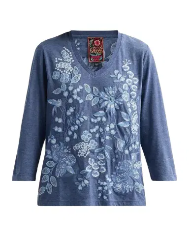Johnny Was Sarai Floral-Embroidered Cotton T-Shirt | Thumbnail 1 Johnny Was Sarai Floral-Embroidered Cotton T-Shirt | Thumbnail 1