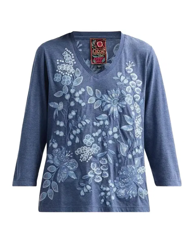 Johnny Was Sarai Floral-Embroidered Cotton T-Shirt