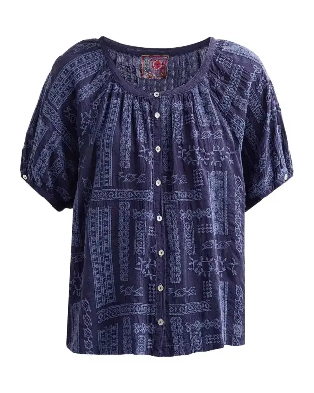 Johnny Was Avah Embroidered Patchwork Blouse