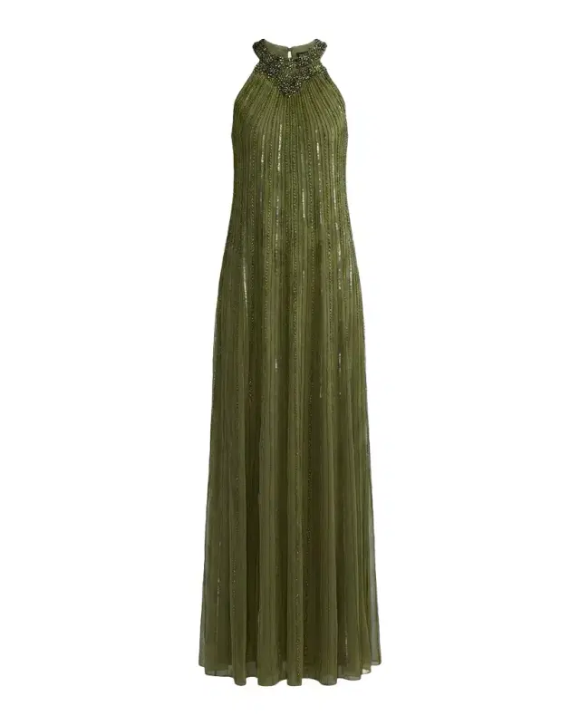 Mac Duggal Sequined-Mesh Trapeze Gown