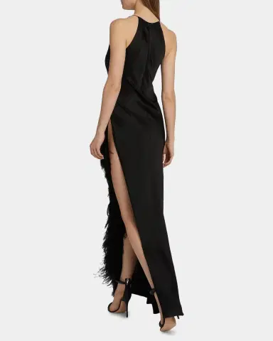 Lapointe Cowl Satin Ostrich Feather Gown | Thumbnail 3 Lapointe Cowl Satin Ostrich Feather Gown | Thumbnail 3