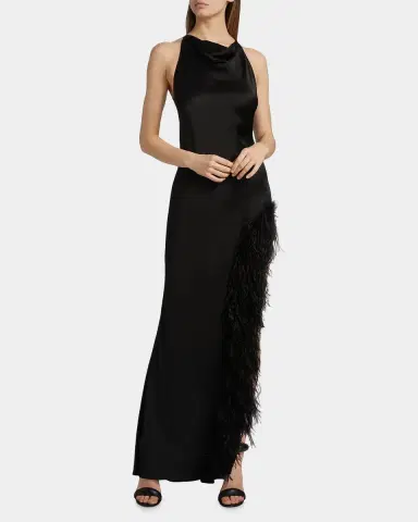 Lapointe Cowl Satin Ostrich Feather Gown | Thumbnail 4 Lapointe Cowl Satin Ostrich Feather Gown | Thumbnail 4
