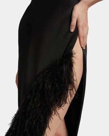 Lapointe Cowl Satin Ostrich Feather Gown | Thumbnail 5 Lapointe Cowl Satin Ostrich Feather Gown | Thumbnail 5