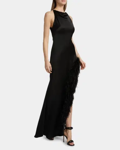 Lapointe Cowl Satin Ostrich Feather Gown | Thumbnail 7 Lapointe Cowl Satin Ostrich Feather Gown | Thumbnail 7