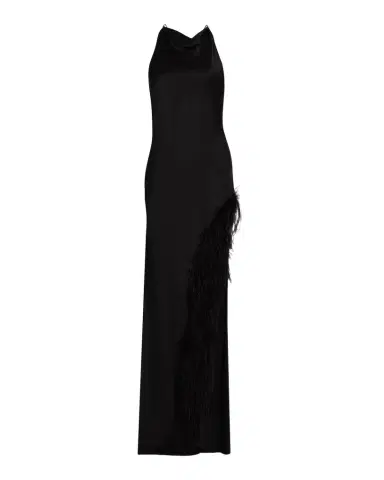 Lapointe Cowl Satin Ostrich Feather Gown | Thumbnail 1 Lapointe Cowl Satin Ostrich Feather Gown | Thumbnail 1