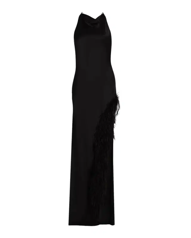 Lapointe Cowl Satin Ostrich Feather Gown