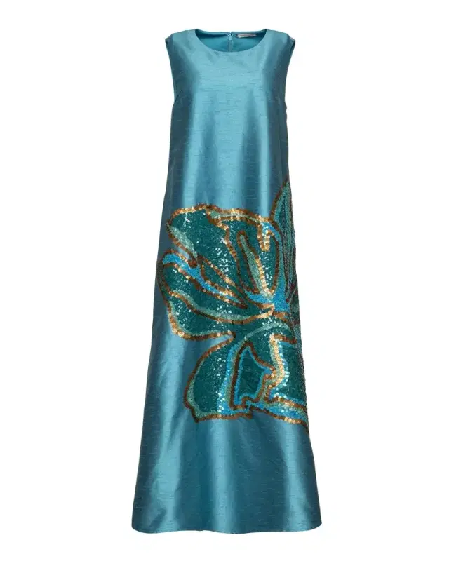 Frances Valentine Alice Sequin Floral Trapeze Midi Dress