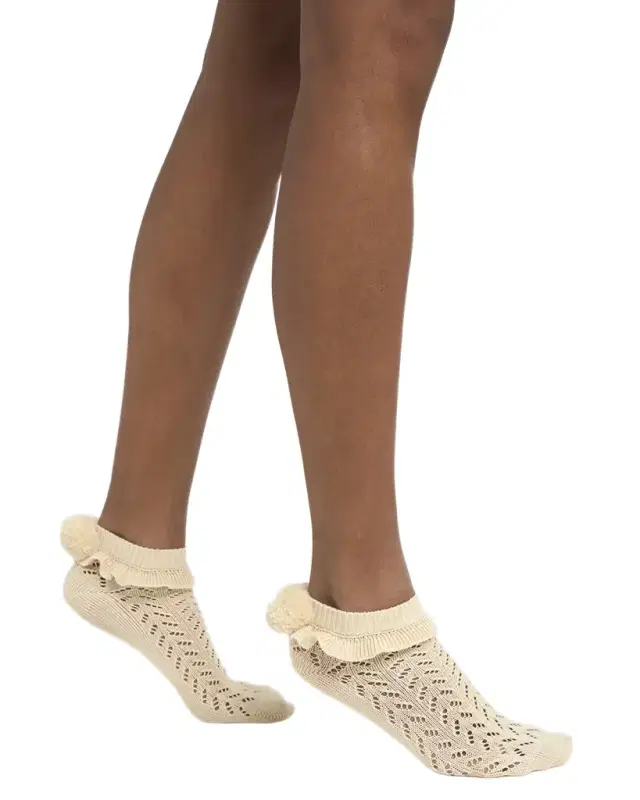 Valentino Garavani Calze Ruffle Pompom Pointelle Ankle Socks