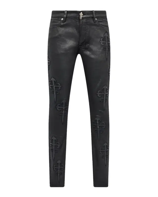 Ksubi Men's Faux Leather Applique Skinny Jeans