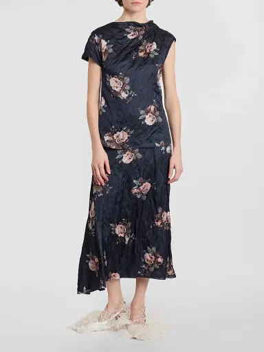 Erdem Women's Draped Floral Crushed Satin Midi Skirt | Thumbnail 2 Erdem Women's Draped Floral Crushed Satin Midi Skirt | Thumbnail 2