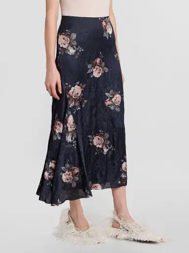 Erdem Women's Draped Floral Crushed Satin Midi Skirt | Thumbnail 4 Erdem Women's Draped Floral Crushed Satin Midi Skirt | Thumbnail 4