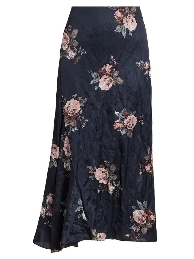 Erdem Women's Draped Floral Crushed Satin Midi Skirt