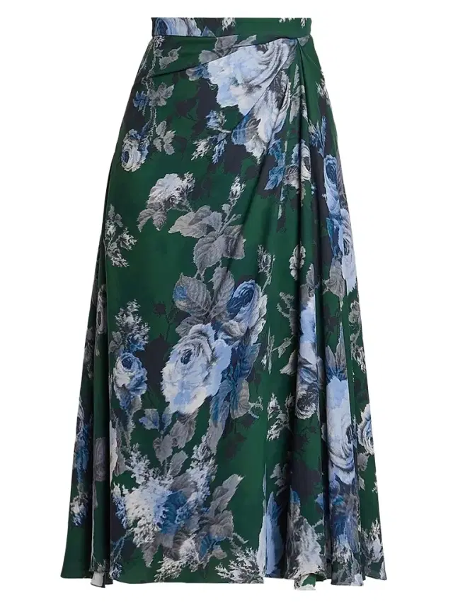 Erdem Women's Draped Floral Crepe Midi Skirt