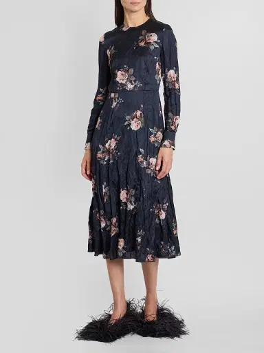 Erdem Women's Floral Crushed Satin Crewneck Midi Dress | Thumbnail 2 Erdem Women's Floral Crushed Satin Crewneck Midi Dress | Thumbnail 2