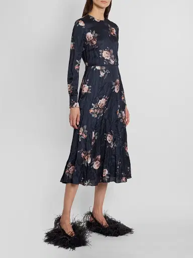 Erdem Women's Floral Crushed Satin Crewneck Midi Dress | Thumbnail 4 Erdem Women's Floral Crushed Satin Crewneck Midi Dress | Thumbnail 4