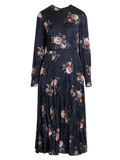 Erdem Women's Floral Crushed Satin Crewneck Midi Dress | Thumbnail 1 Erdem Women's Floral Crushed Satin Crewneck Midi Dress | Thumbnail 1