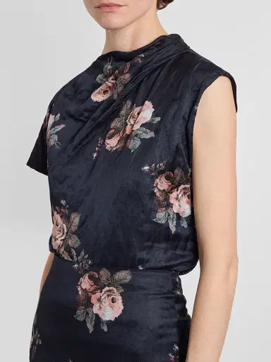 Erdem Women's Draped Floral Crushed Satin Top | Thumbnail 5 Erdem Women's Draped Floral Crushed Satin Top | Thumbnail 5