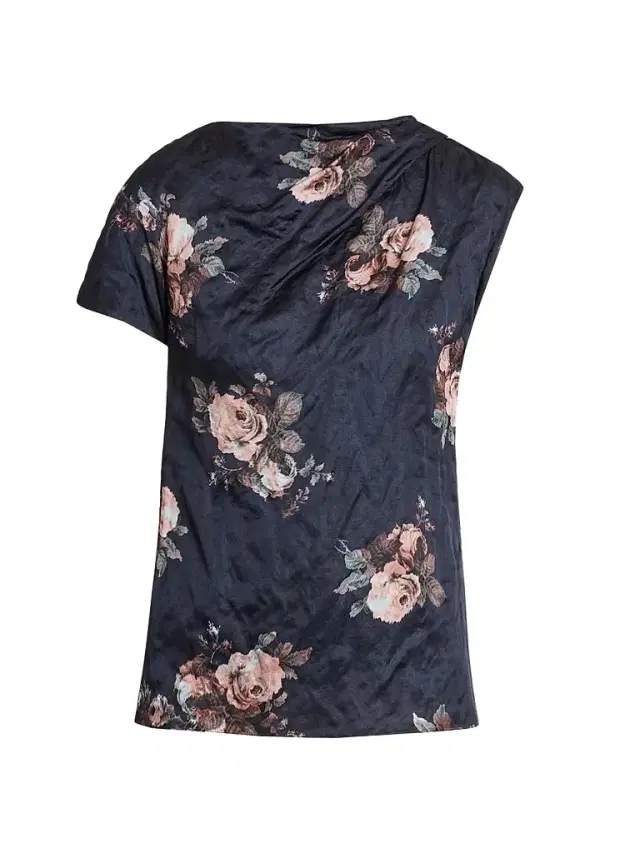 Women's Draped Floral Crushed Satin Top Women's Draped Floral Crushed Satin Top