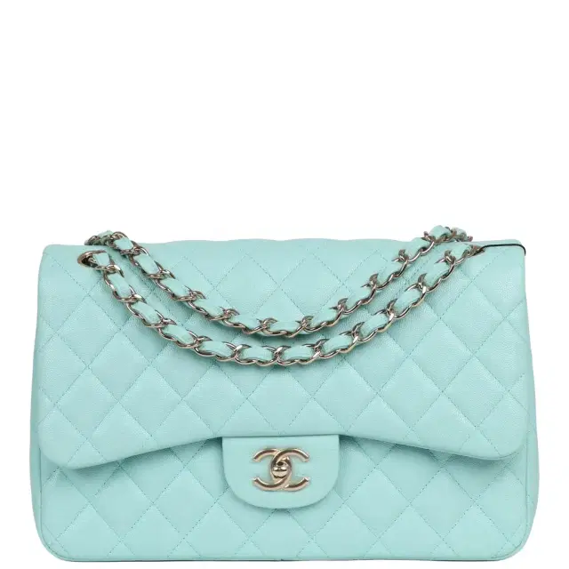 Chanel Chanel Jumbo Classic Double Flap Light Blue Caviar Light Gold Hardware