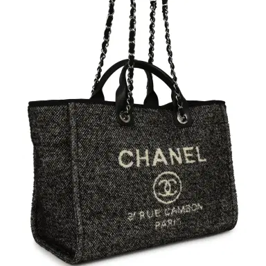 Chanel Chanel Medium Deauville Shopping Tote Black, White Wool, Leather Silver Hardware | Thumbnail 2 Chanel Chanel Medium Deauville Shopping Tote Black, White Wool, Leather Silver Hardware | Thumbnail 2