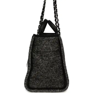Chanel Chanel Medium Deauville Shopping Tote Black, White Wool, Leather Silver Hardware | Thumbnail 3 Chanel Chanel Medium Deauville Shopping Tote Black, White Wool, Leather Silver Hardware | Thumbnail 3