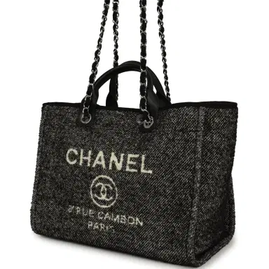 Chanel Chanel Medium Deauville Shopping Tote Black, White Wool, Leather Silver Hardware | Thumbnail 5 Chanel Chanel Medium Deauville Shopping Tote Black, White Wool, Leather Silver Hardware | Thumbnail 5