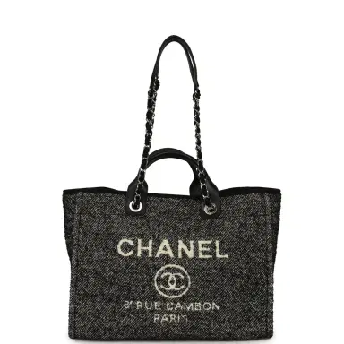 Chanel Chanel Medium Deauville Shopping Tote Black, White Wool, Leather Silver Hardware | Thumbnail 6 Chanel Chanel Medium Deauville Shopping Tote Black, White Wool, Leather Silver Hardware | Thumbnail 6