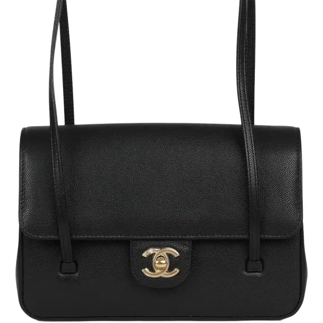 Chanel Chanel Small Preppy Coco Flap Bag Black Shiny Caviar Brushed Gold Hardware