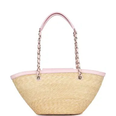 Chanel Chanel Small Shopping Tote Bag Beige Raffia and Light Pink Lambskin Light Gold Hardware | Thumbnail 4 Chanel Chanel Small Shopping Tote Bag Beige Raffia and Light Pink Lambskin Light Gold Hardware | Thumbnail 4