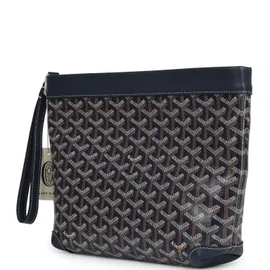 goyard Goyard Goyardine Canvas Navy Blue Conti Pouch Palladium Hardware | Thumbnail 6