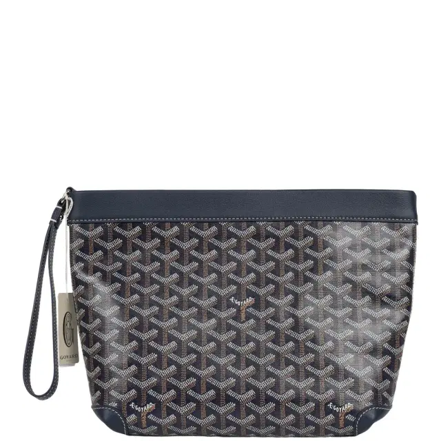 goyard Goyard Goyardine Canvas Navy Blue Conti Pouch Palladium Hardware