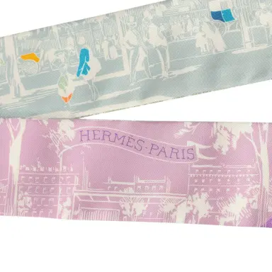 HERMÈS Hermes "A l'Ombre des Boulevards" Blanc, Vert, Mauve Multi Silk | Thumbnail 3