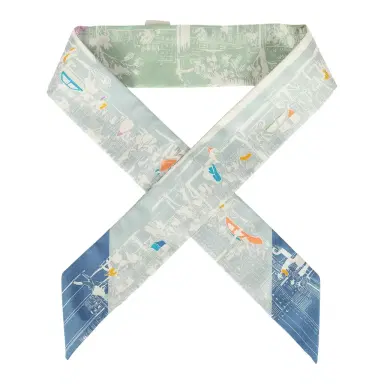 HERMÈS Hermes "A l'Ombre des Boulevards" Blanc, Vert, Mauve Multi Silk | Thumbnail 1