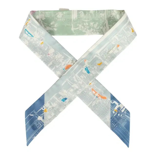 HERMÈS Hermes "A l'Ombre des Boulevards" Blanc, Vert, Mauve Multi Silk