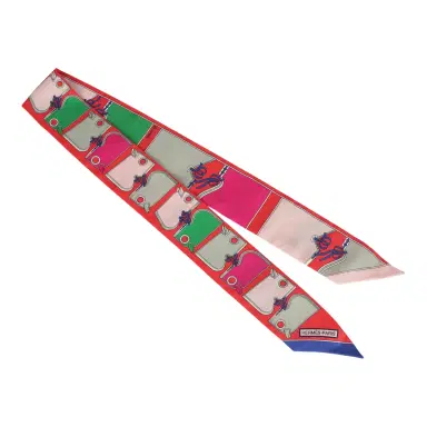 HERMÈS Hermes "Camails" Grenadine, Vert, Rose Multi Silk | Thumbnail 2