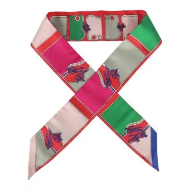 HERMÈS Hermes "Camails" Grenadine, Vert, Rose Multi Silk | Thumbnail 1