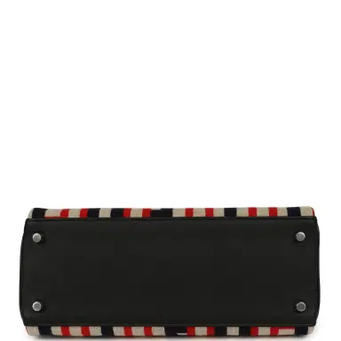 HERMÈS Hermes "Lettres Au Carre" Kelly Retourne 28 Black Swift and Ecru, Capucine, Bleu Indigo Toile De Camp Palladium Hardware | Thumbnail 6 HERMÈS Hermes "Lettres Au Carre" Kelly Retourne 28 Black Swift and Ecru, Capucine, Bleu Indigo Toile De Camp Palladium Hardware | Thumbnail 6
