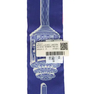 HERMÈS Hermes "Merveilleuses Lantern" Rose Bon Bon, Indigo Multi Silk | Thumbnail 4